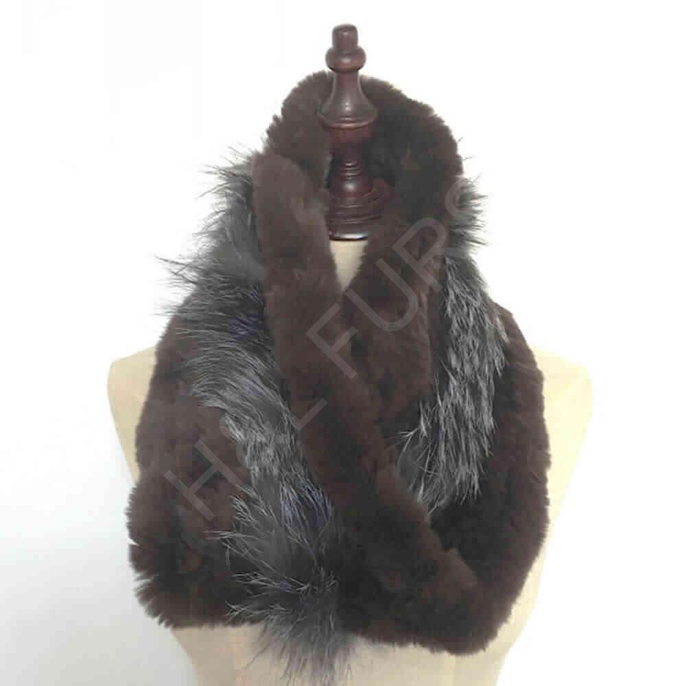 HL9W041 Rex Rabbit Fur Scarf with Fox Trim-4