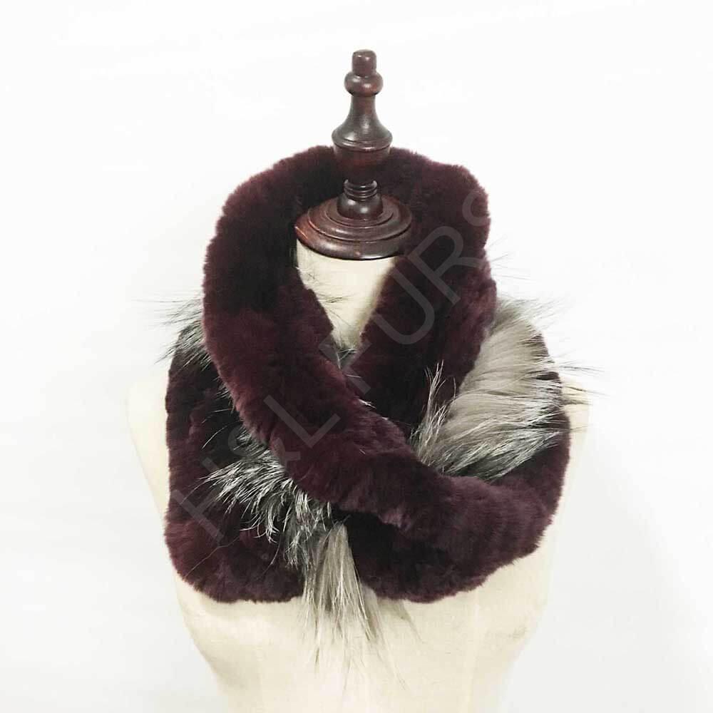HL9W041 Rex Rabbit Fur Scarf with Fox Trim-5