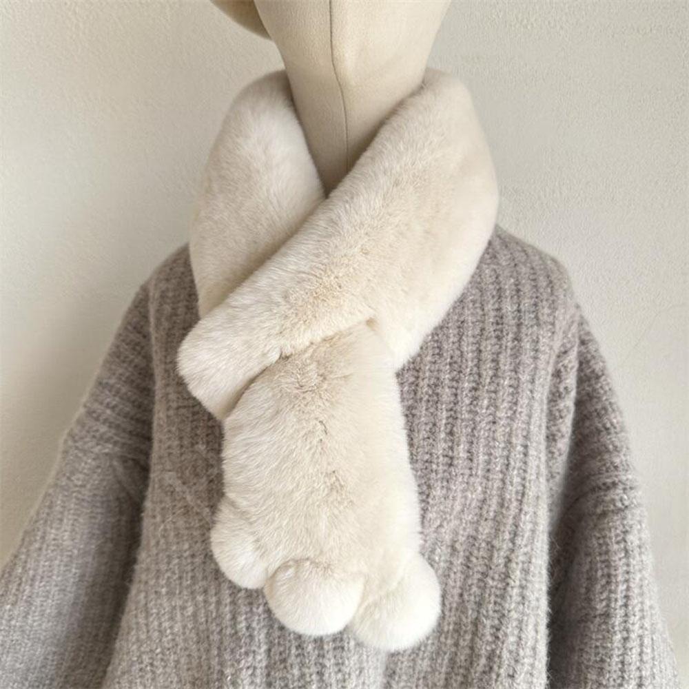 Rex Rabbit Fur Scarf with Pompoms Decoration Real Fur Wholesale | Custom Order - Image 2