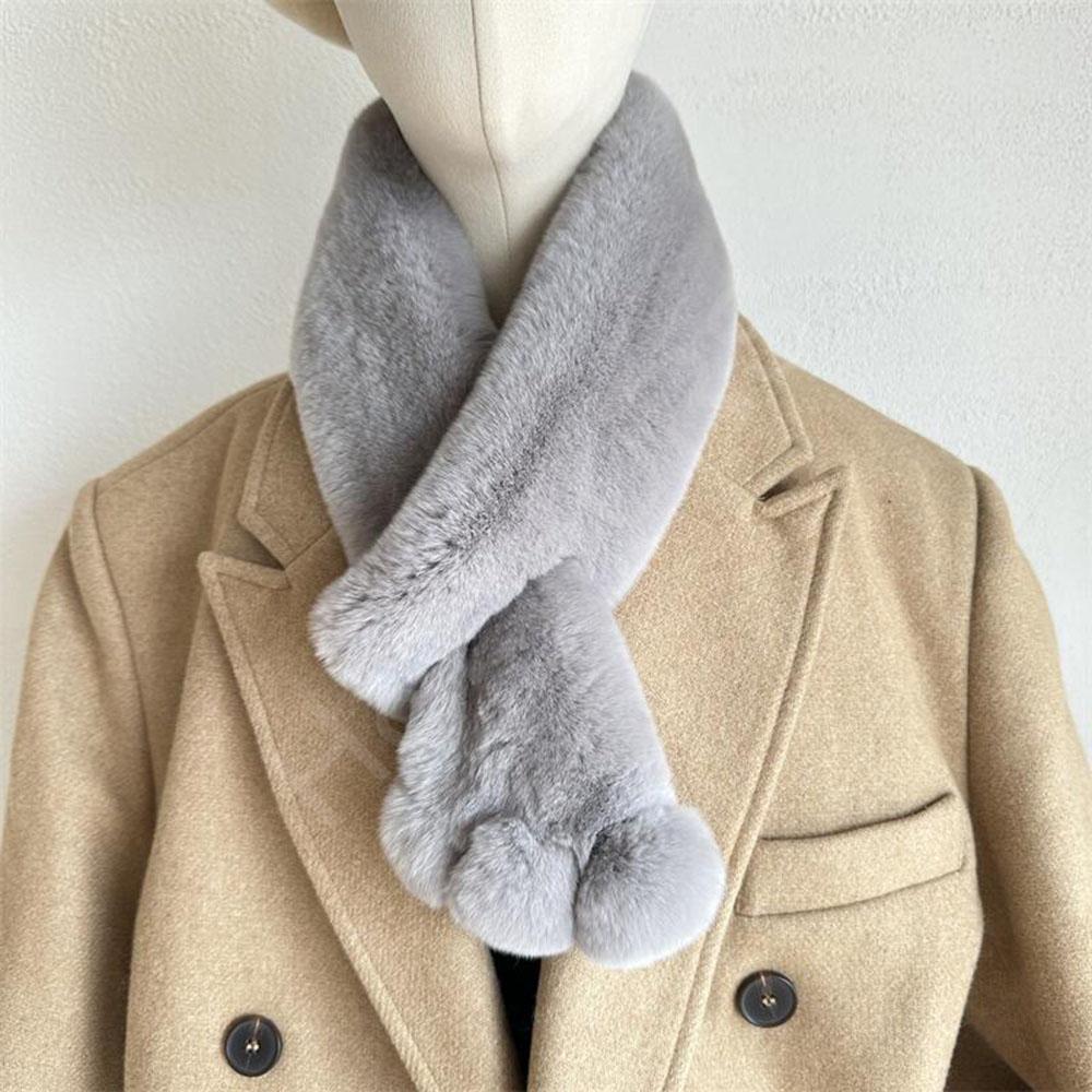 Rex Rabbit Fur Scarf with Pompoms Decoration Real Fur Wholesale | Custom Order - Image 3