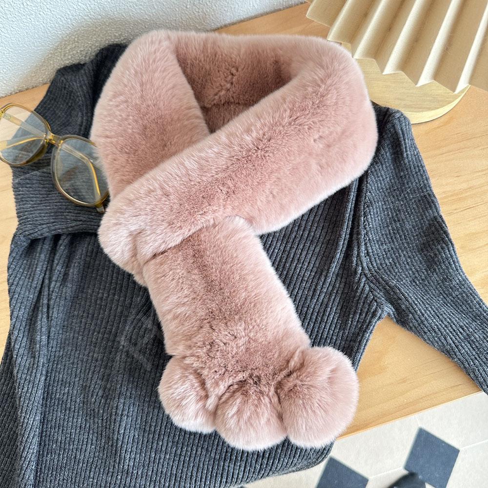 Rex Rabbit Fur Scarf with Pompoms Decoration Real Fur Wholesale | Custom Order - Image 4