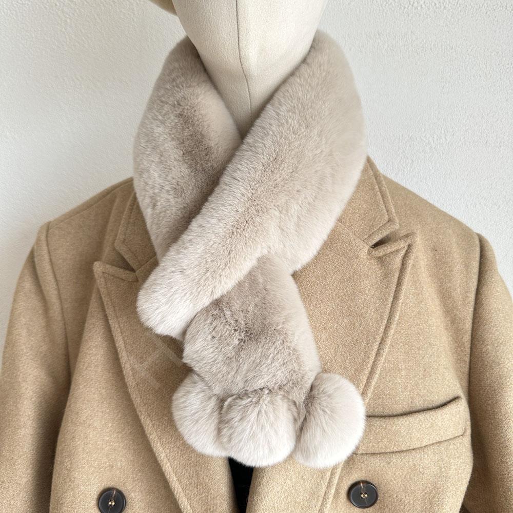 Rex Rabbit Fur Scarf with Pompoms Decoration Real Fur Wholesale | Custom Order - Image 5