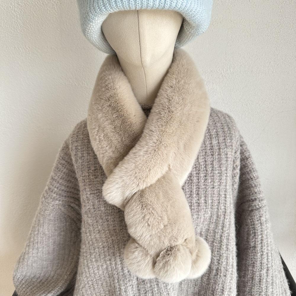 Rex Rabbit Fur Scarf with Pompoms Decoration Real Fur Wholesale | Custom Order - Image 6